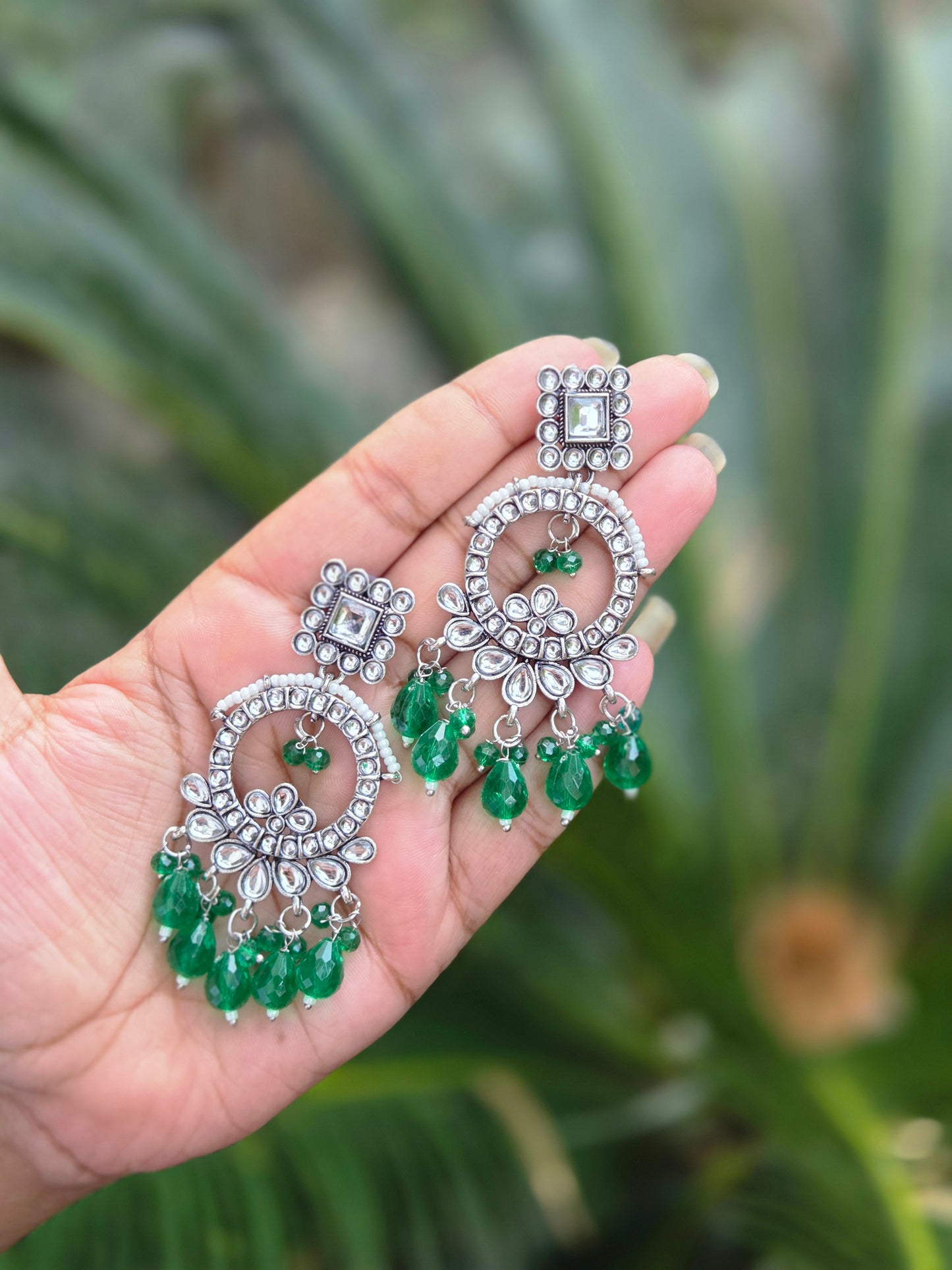 Oxidised Silver Kundan Beaded Earrings  ER 755