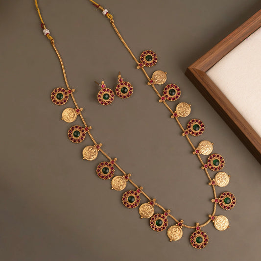 Gold-Polish Kaasu Lakshmi Long Necklace 1265