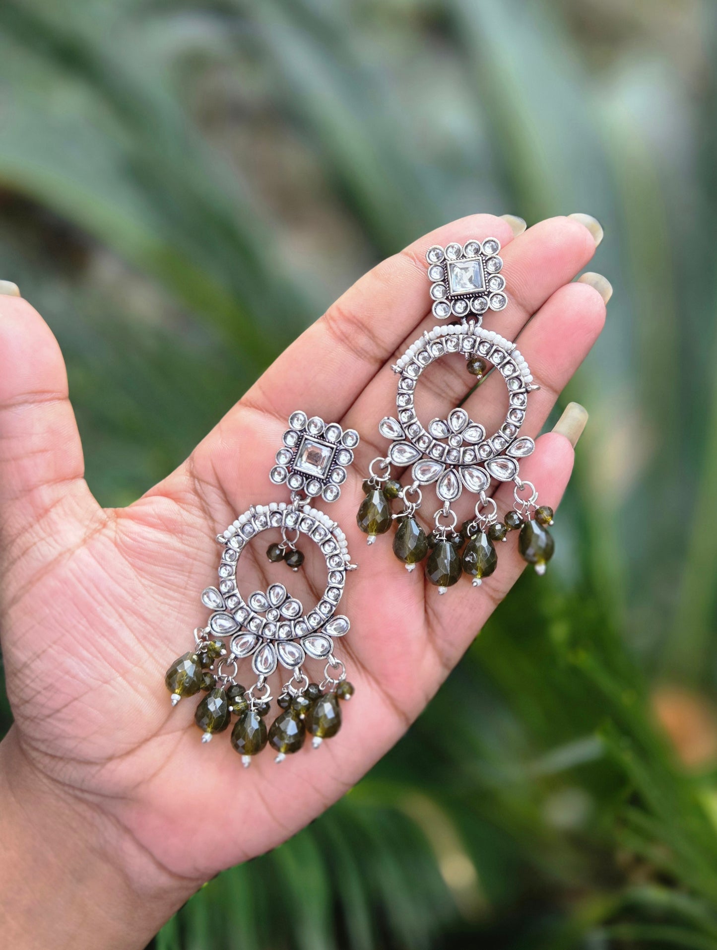Oxidised Silver Kundan Beaded Earrings  ER 755