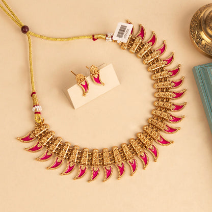 Gold-Polish Traditional Pulinagam Accent Necklace 1268