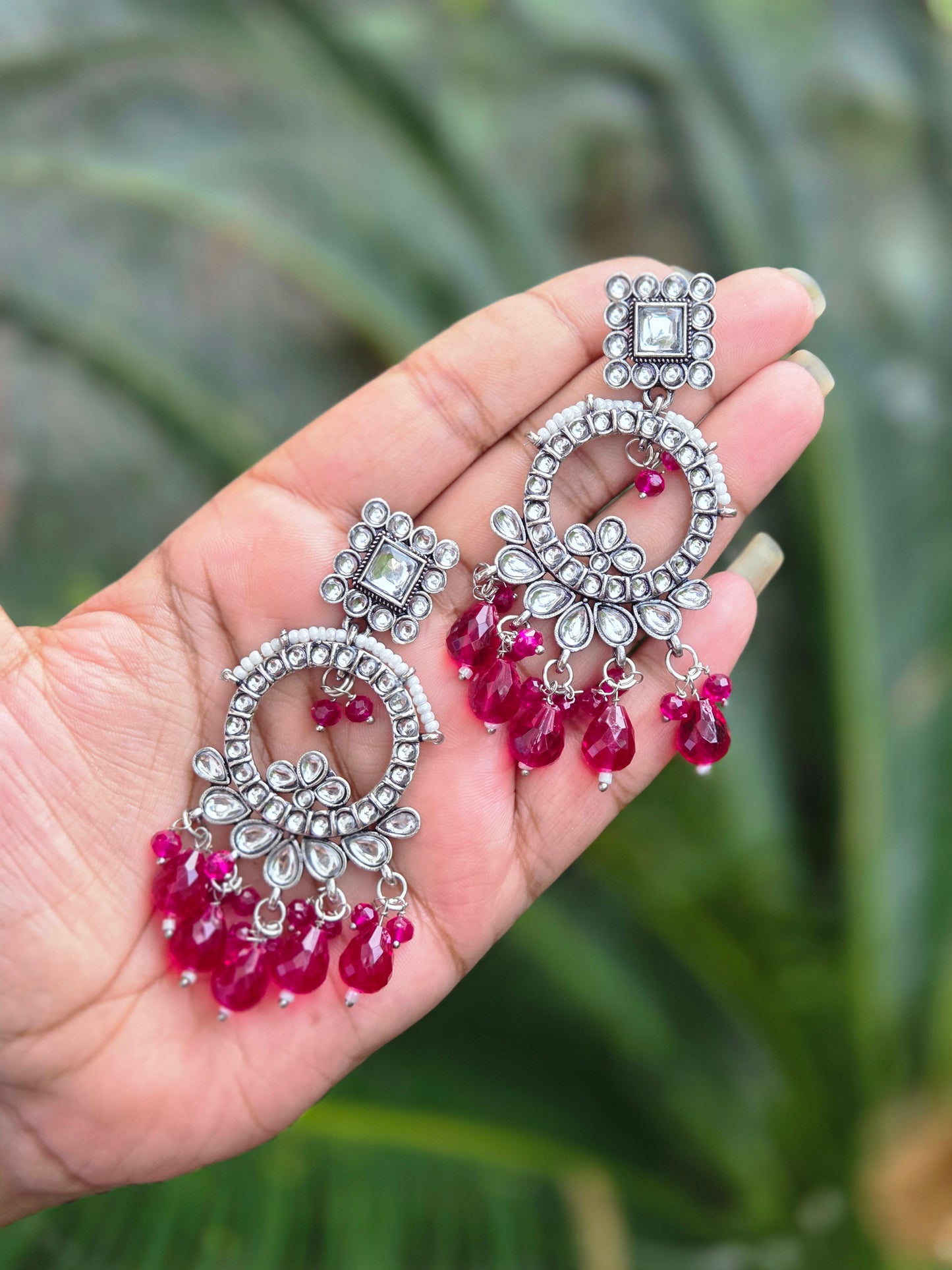 Oxidised Silver Kundan Beaded Earrings  ER 755