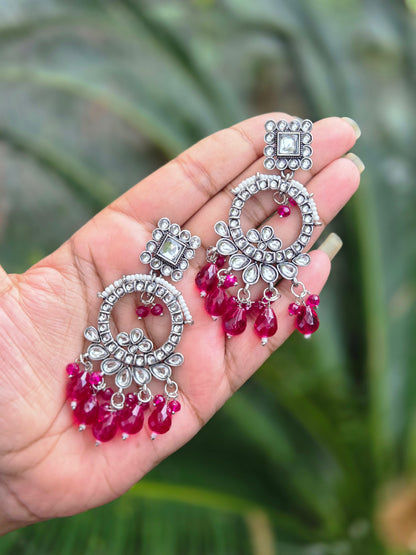 Oxidised Silver Kundan Beaded Earrings  ER 755