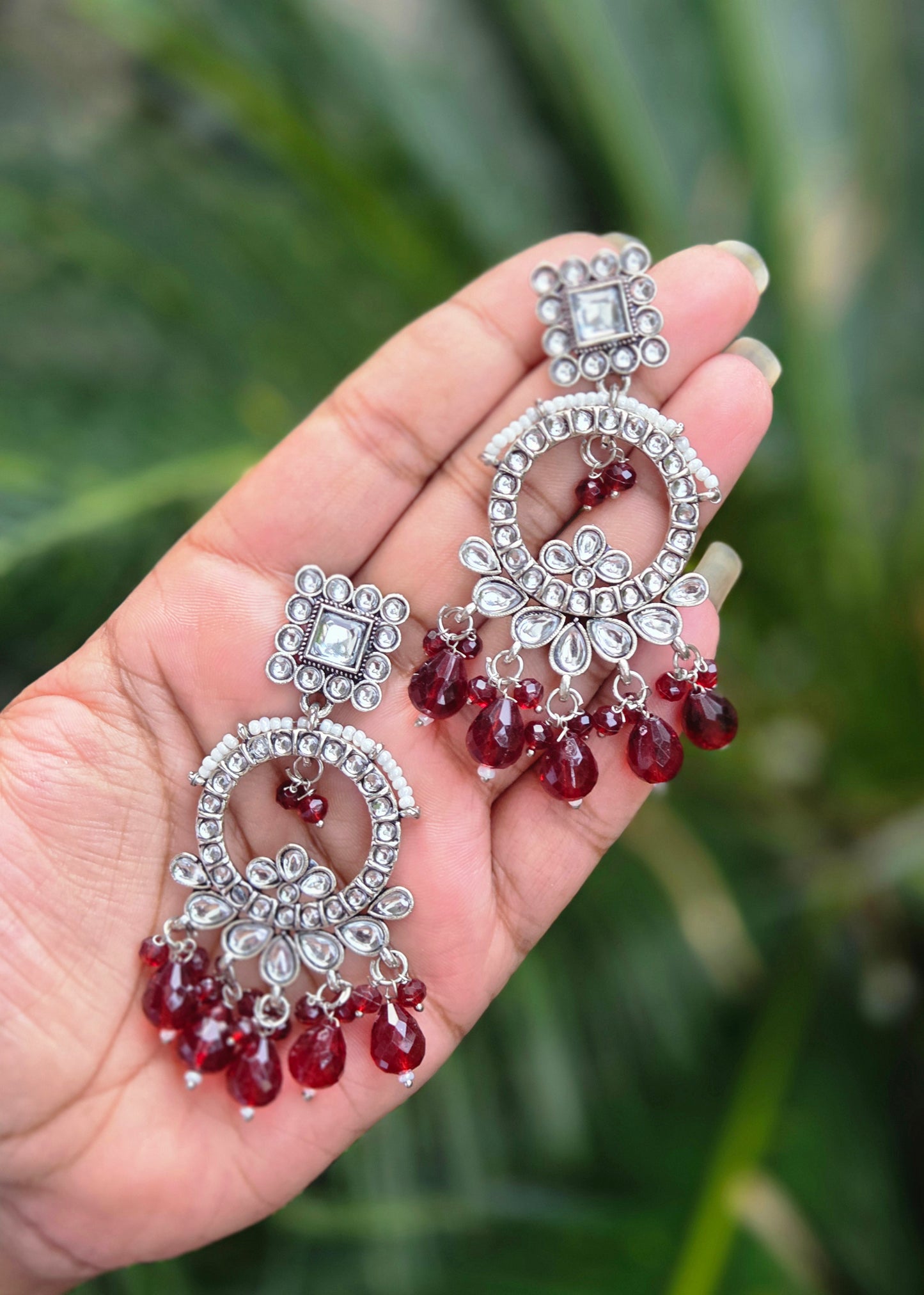 Oxidised Silver Kundan Beaded Earrings  ER 755