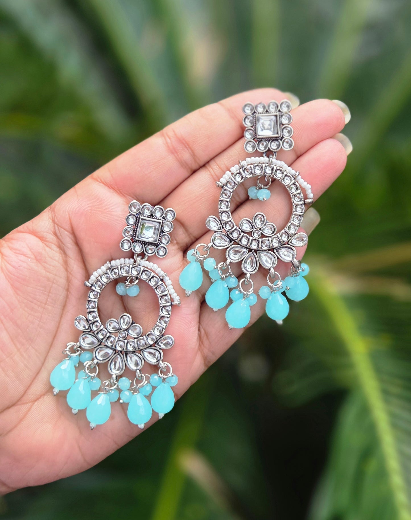 Oxidised Silver Kundan Beaded Earrings  ER 755