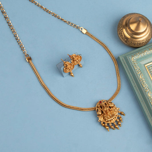 Matte Gold-Polish Lakshmi Short Necklace 1267