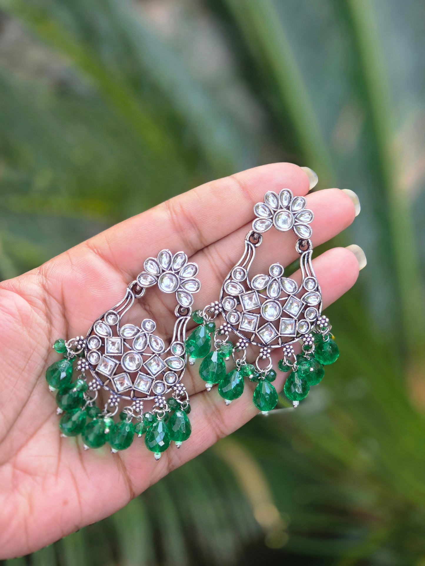 Oxidised Silver Kundan Earrings ER 758