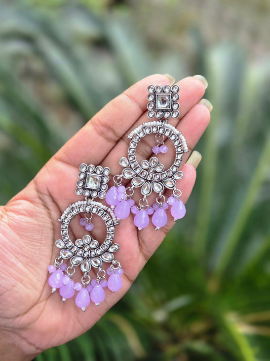 Oxidised Silver Kundan Beaded Earrings  ER 755