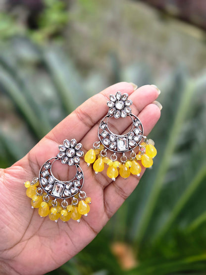 Oxidised Silver Chaandbhali Kundan Beaded Earrings ER 754