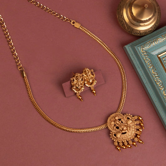 Matte Gold-Finish Ganesha Pendant Necklace 1266