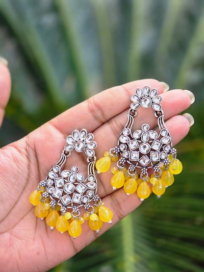 Oxidised Silver Kundan Earrings ER 758