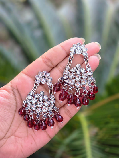 Oxidised Silver Kundan Earrings ER 758