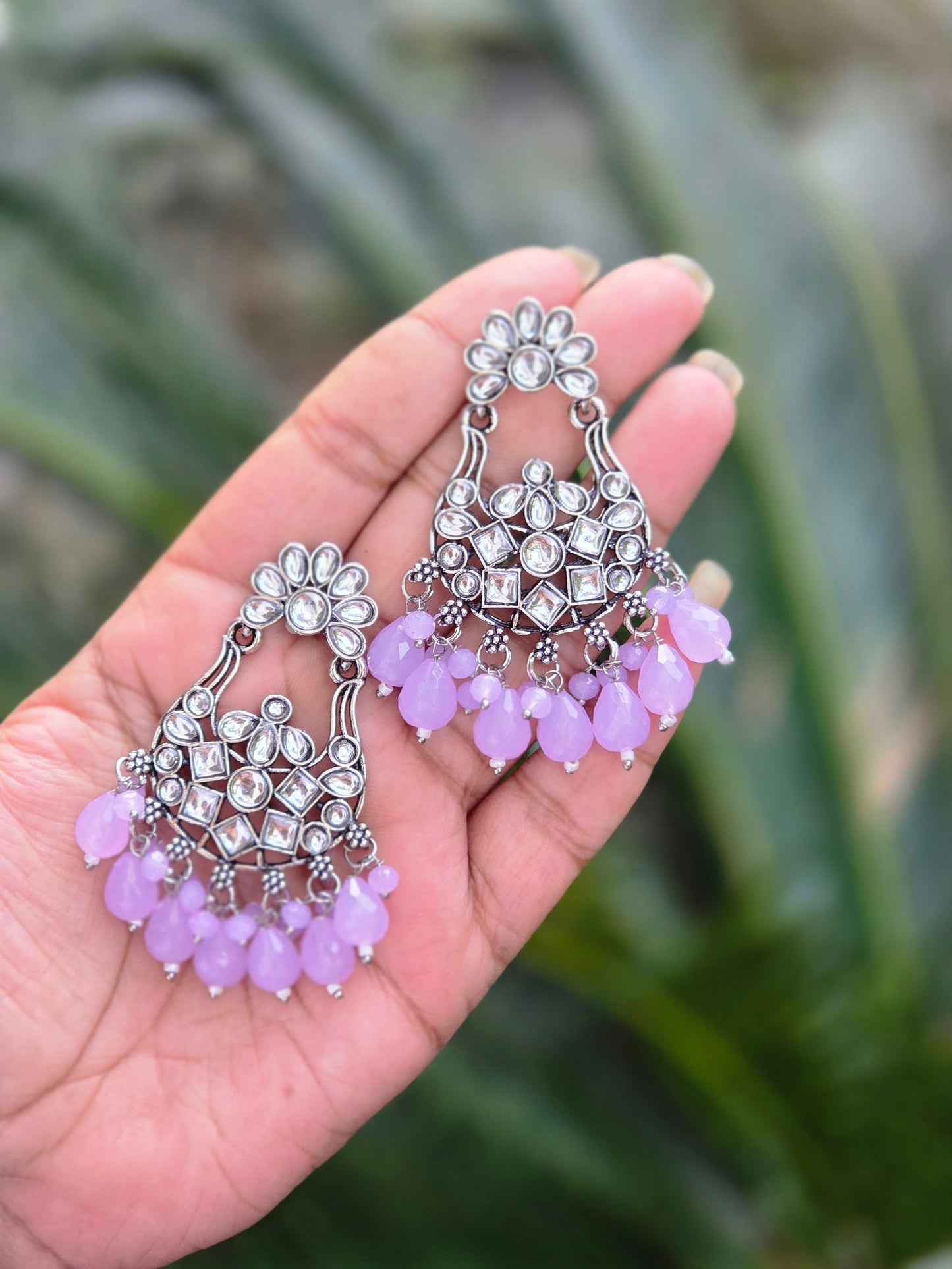 Oxidised Silver Kundan Earrings ER 758