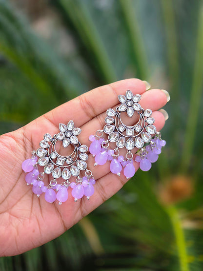 Oxidised Silver Chaandbali Kundan Earrings ER 756