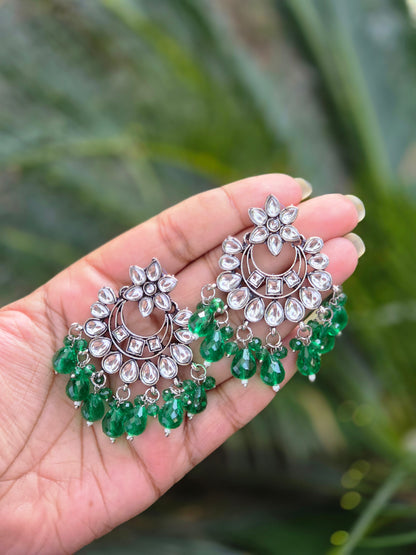 Oxidised Silver Chaandbali Kundan Earrings ER 756