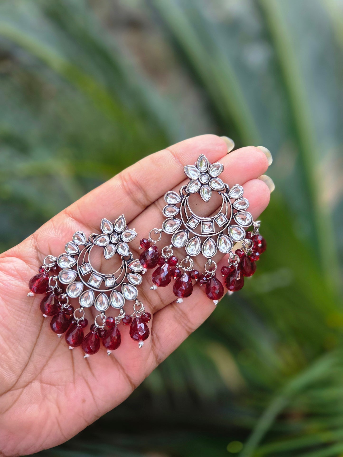 Oxidised Silver Chaandbali Kundan Earrings ER 756