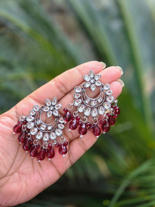 Oxidised Silver Chaandbali Kundan Earrings ER 756