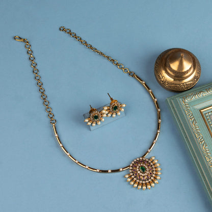 Gold Polish Floral AD Necklace 1217