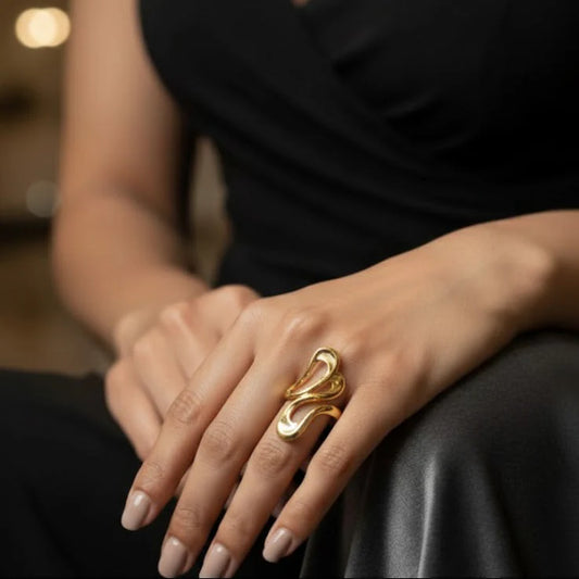 Glossy-Gold Statement Anti-Tarnish FingerRing FR 45