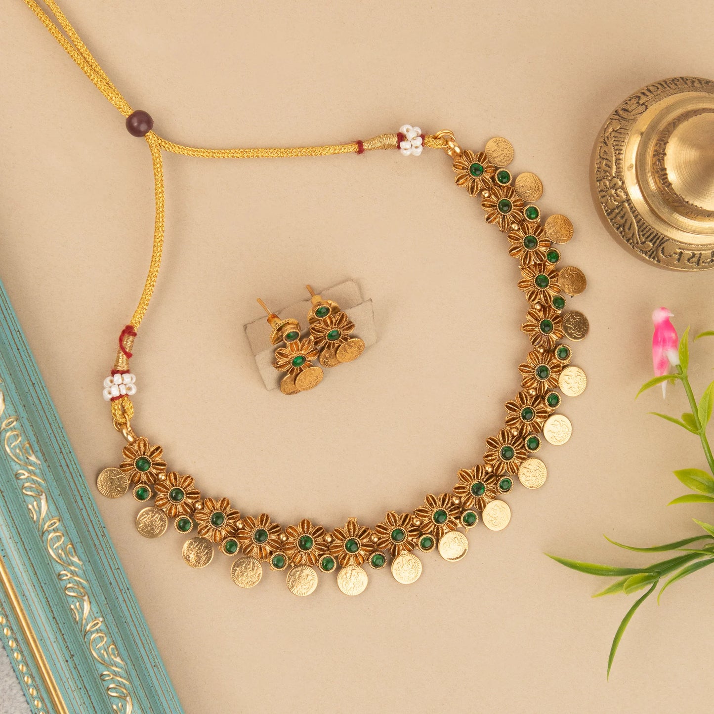 Gold-Toned Floral Kaasu Necklace 1484