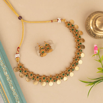 Gold-Toned Floral Kaasu Necklace 1484