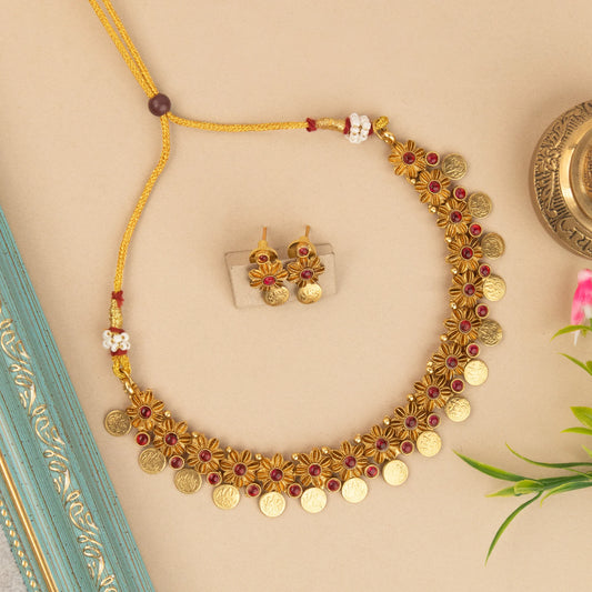 Gold-Toned Floral Kaasu Necklace 1484