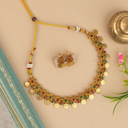Gold-Toned Floral Kaasu Necklace 1484