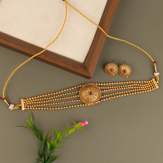 Gold-Toned Floral Choker Necklace 1485