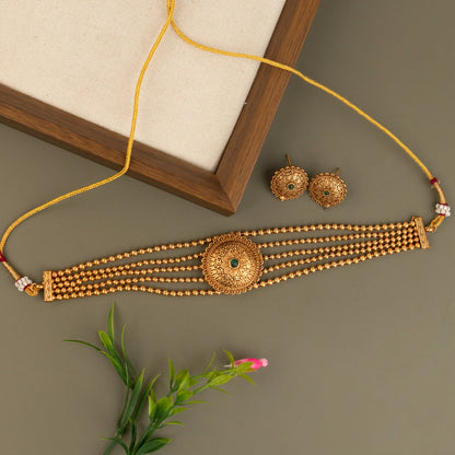 Gold-Toned Floral Choker Necklace 1485
