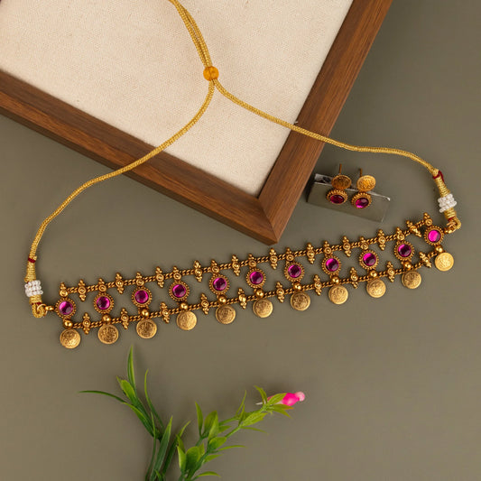 Gold-Toned Kaasu X Floral Choker Necklace 151