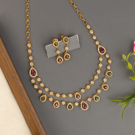 Gold-Toned Tear-Drop Designed Two-Layer Necklace 1521