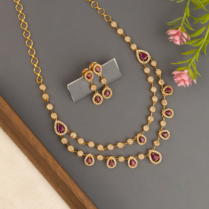 Gold-Toned Tear-Drop Designed Two-Layer Necklace 1521