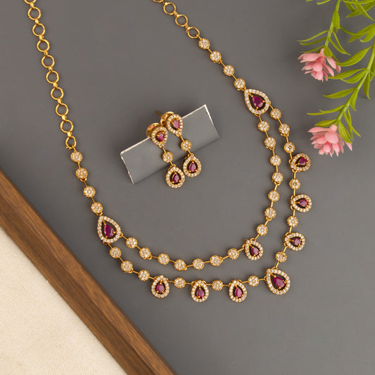 Gold-Toned Tear-Drop Designed Two-Layer Necklace 1521