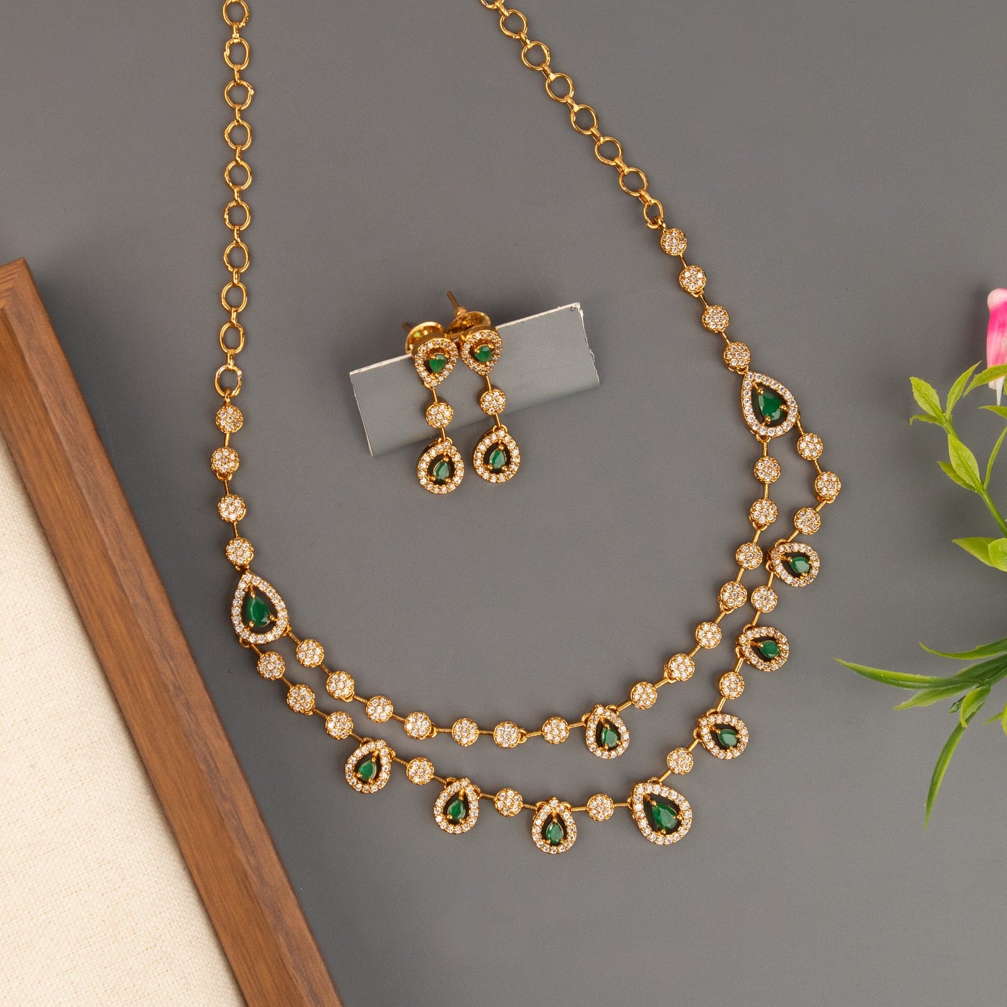 Gold-Toned Tear-Drop Designed Two-Layer Necklace 1521