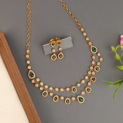 Gold-Toned Tear-Drop Designed Two-Layer Necklace 1521