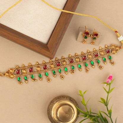 Gold-Toned Vanya Pear-Shaped Floral Choker Necklace 252