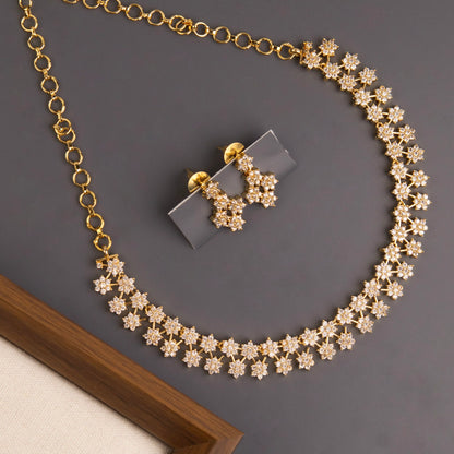 Gold-Polish Star-Designed AD Necklace 1276