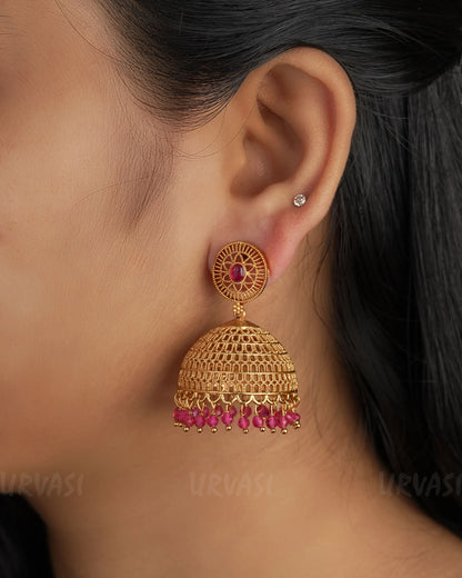 Gold-Toned Floral Hanging Jhumka Earrings ER 277