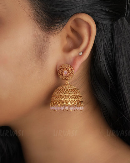 Gold-Toned Ruby Jhumka Earrings ER 268
