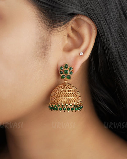 Gold-Toned Floral Jhumka Earrings ER 340