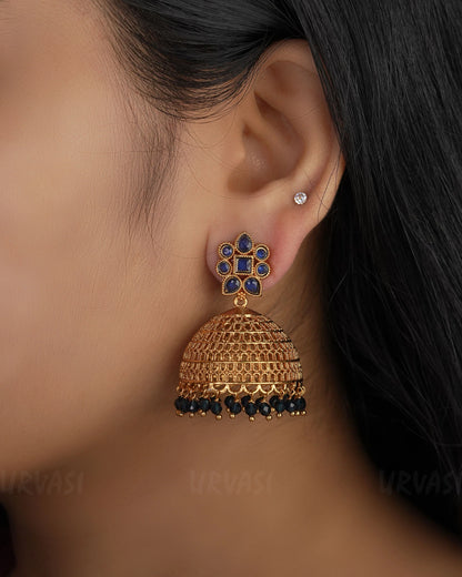 Gold-Toned Floral Jhumka Earrings ER 340