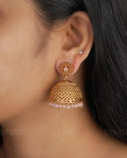 Gold-Toned Floral motif Jhumka Earrings ER 331