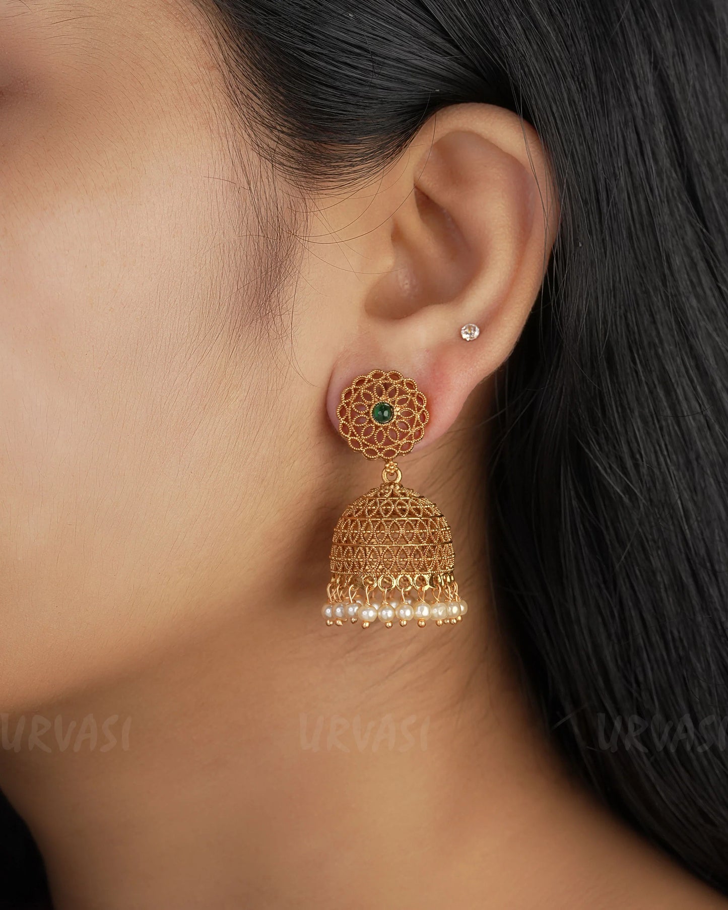 Gold-Toned Floral Motif Pearl Earrings ER 329