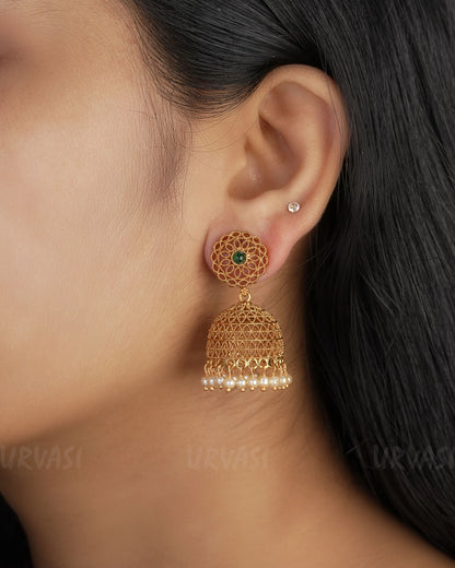 Gold-Toned Floral Motif Pearl Earrings ER 329