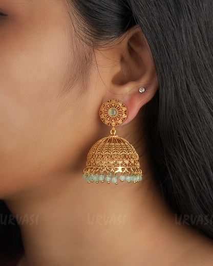 Gold-Toned Ruby Jhumka Earrings ER 321