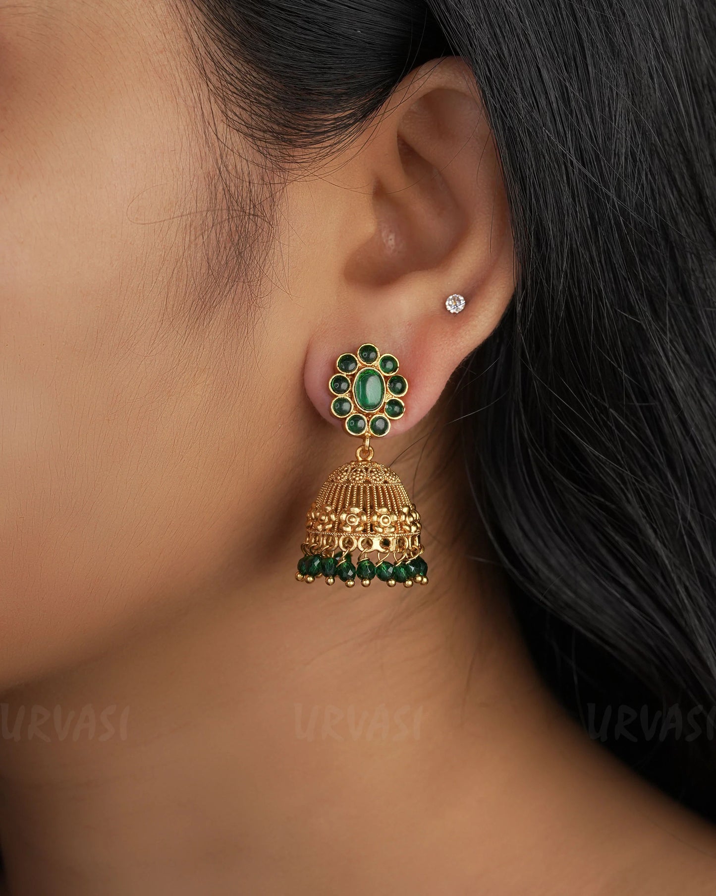 Gold-Toned floral  Ruby Earrings ER 15