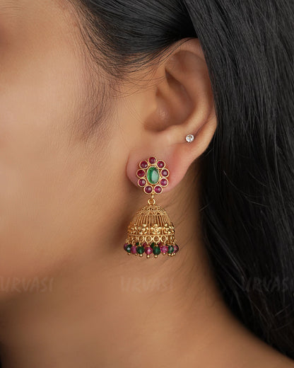 Gold-Toned floral  Ruby Earrings ER 15
