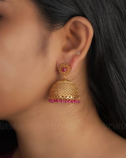 Gold-Toned Floral motif Jhumka Earrings ER 331