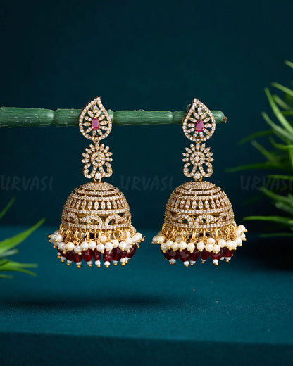 Gold-Toned Bead Hanging AD Earrings ER 610