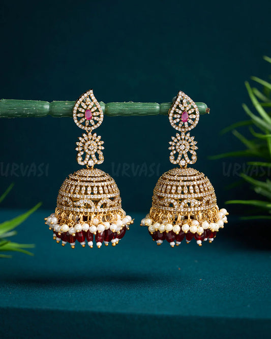 Gold-Toned Bead Hanging AD Earrings ER 610