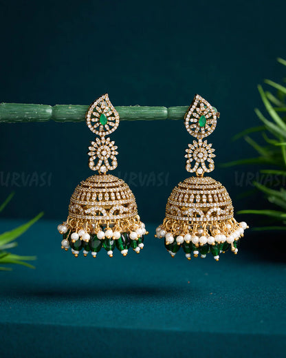 Gold-Toned Bead Hanging AD Earrings ER 610